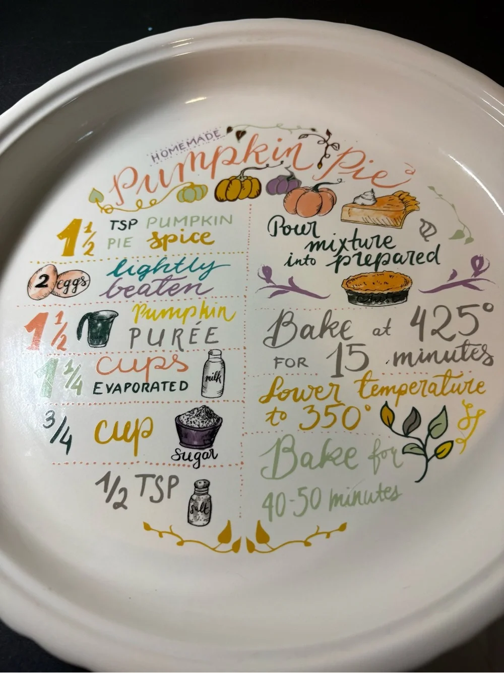Pumpkin Pie Recipe Ceramic Pie Dish